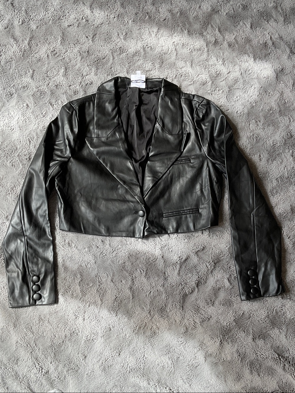 Skylar + Madison Black Cropped Faux Leather Blazer Jacket